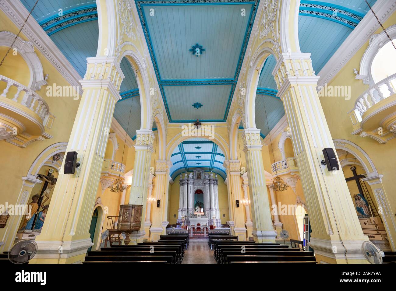 Interior view of the St. Augustine’s Church, first established by Spanish Augustinian priests in 1591. Macau, China. Stock Photo