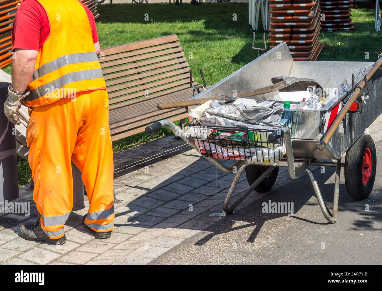 Garbage collectors in the city Stock Photo