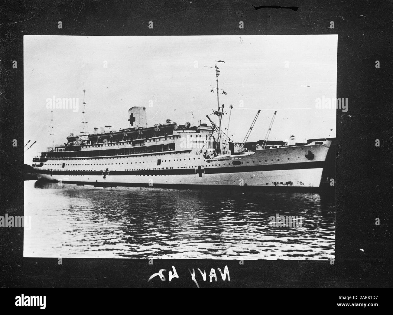 M.S. Oranje van Stoomvaart Maatschappij Nederland employed as a hospital ship at the Australian Navy Date: 1940-1945 Keywords: hospital ships, navy, passenger ships, second world war Stock Photo