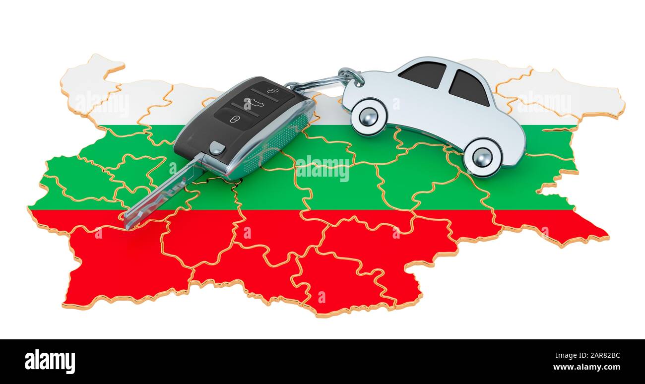 Sale or rent car in Bulgaria concept, 3D rendering isolated on white