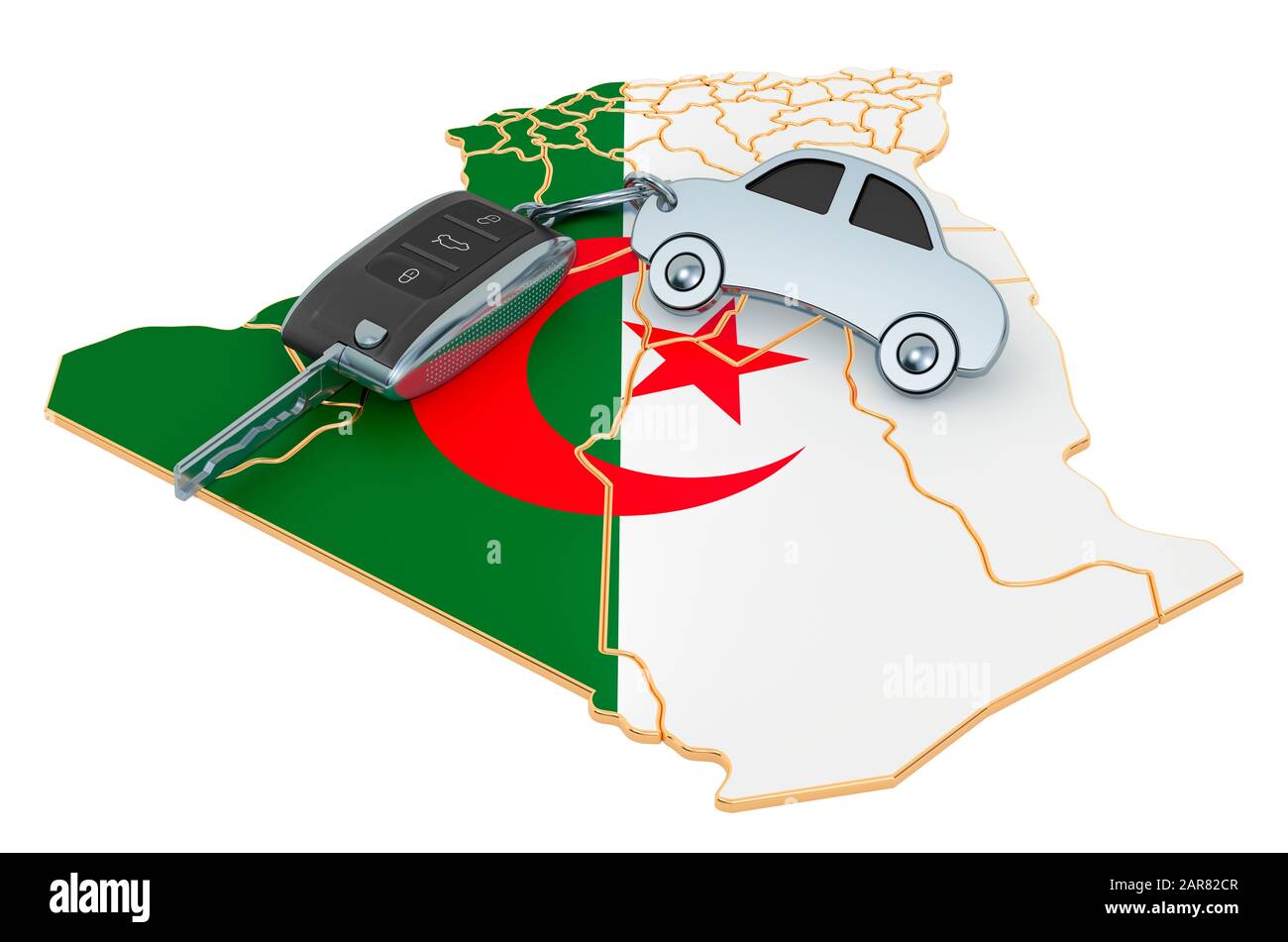 Sale or rent car in Algeria concept, 3D rendering isolated on white