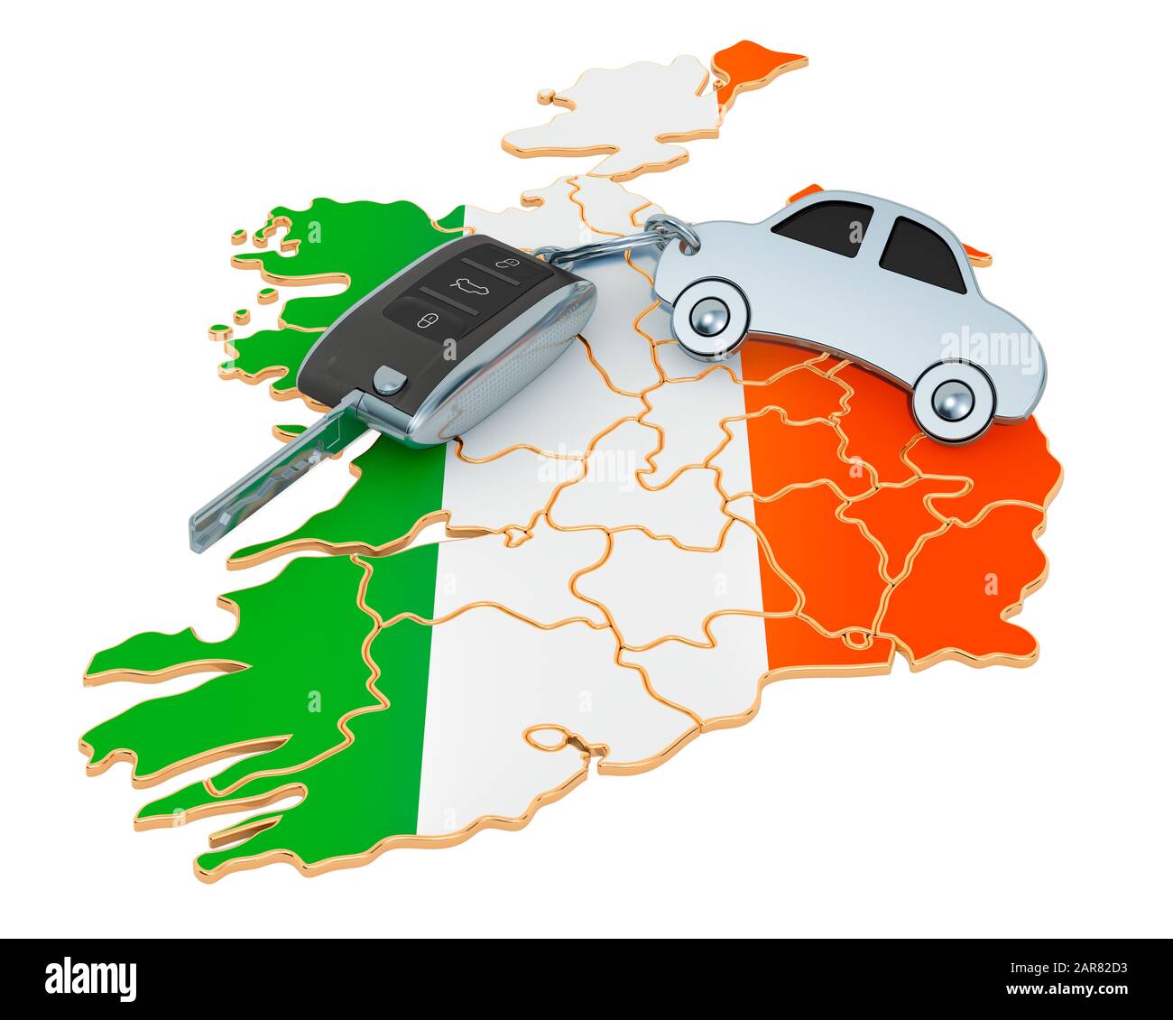 Sale or rent car in Ireland concept, 3D rendering isolated on white