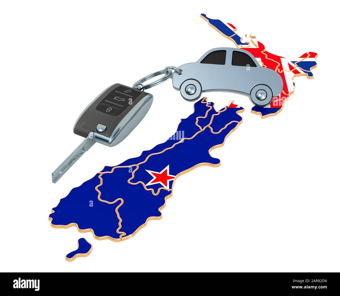 Sale or rent car in New Zealand concept, 3D rendering isolated on white