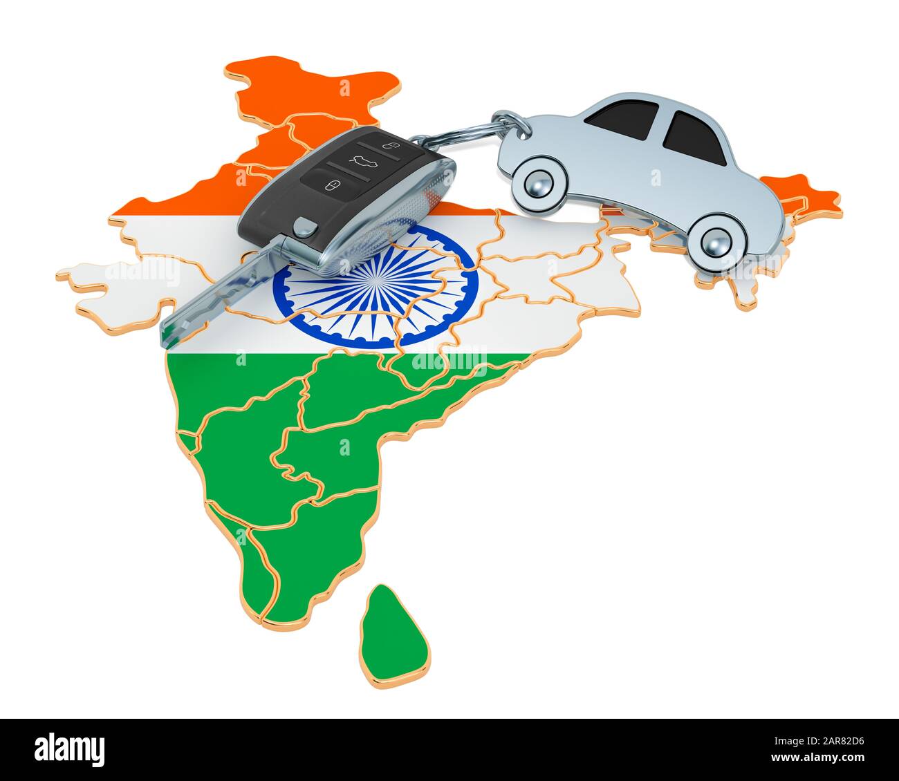 Sale or rent car in India concept, 3D rendering isolated on white