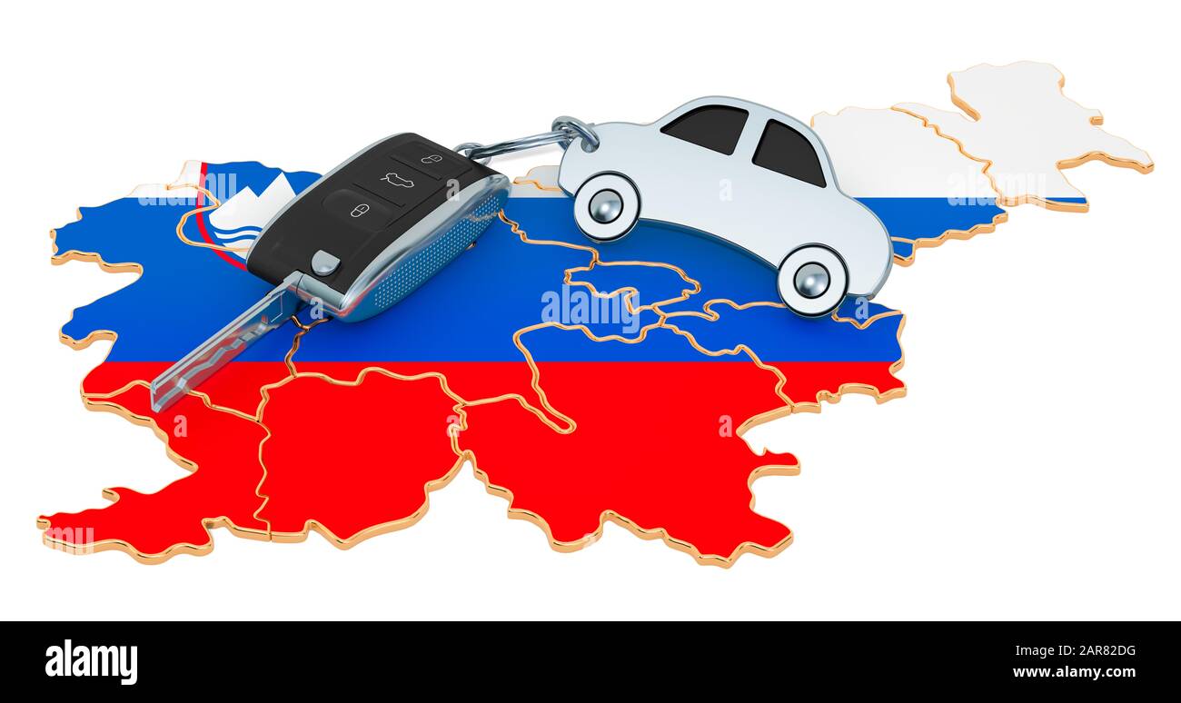 Sale or rent car in Slovenia concept, 3D rendering isolated on white