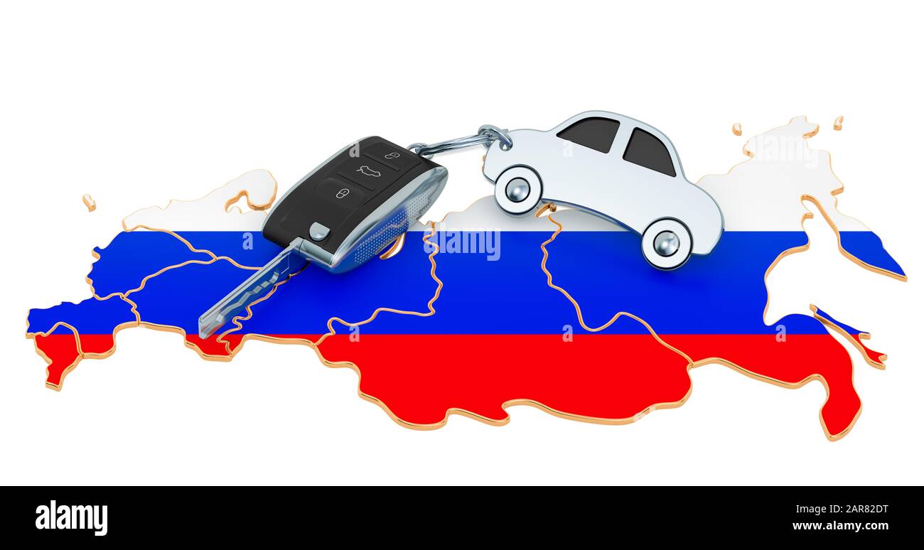 Sale or rent car in Russia concept, 3D rendering isolated on white