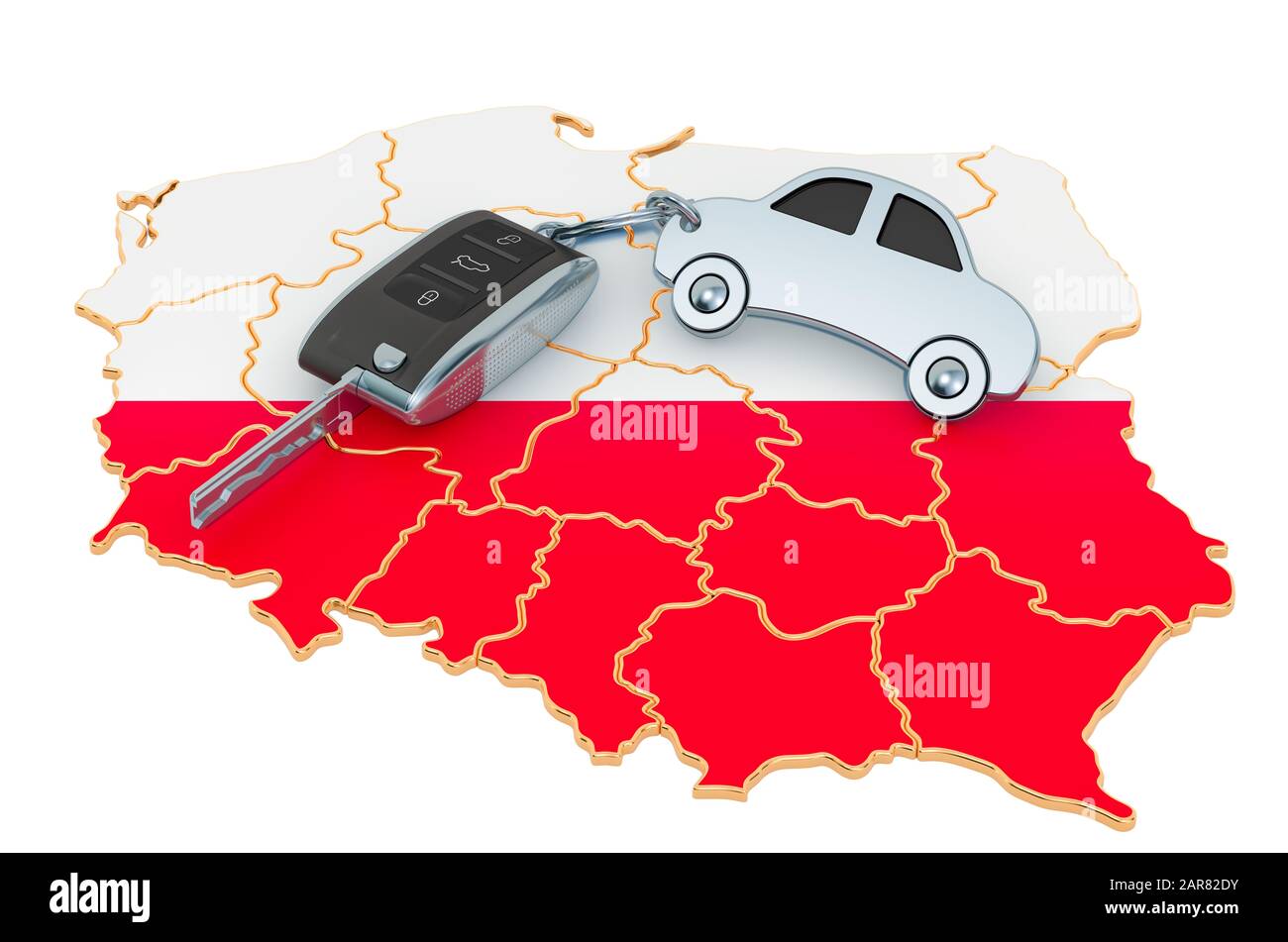 Sale or rent car in Poland concept, 3D rendering isolated on white