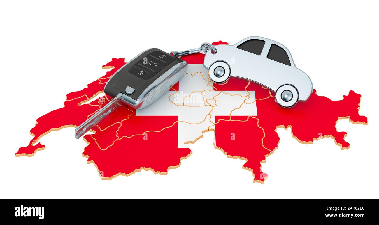 Sale or rent car in Switzerland concept, 3D rendering isolated on white