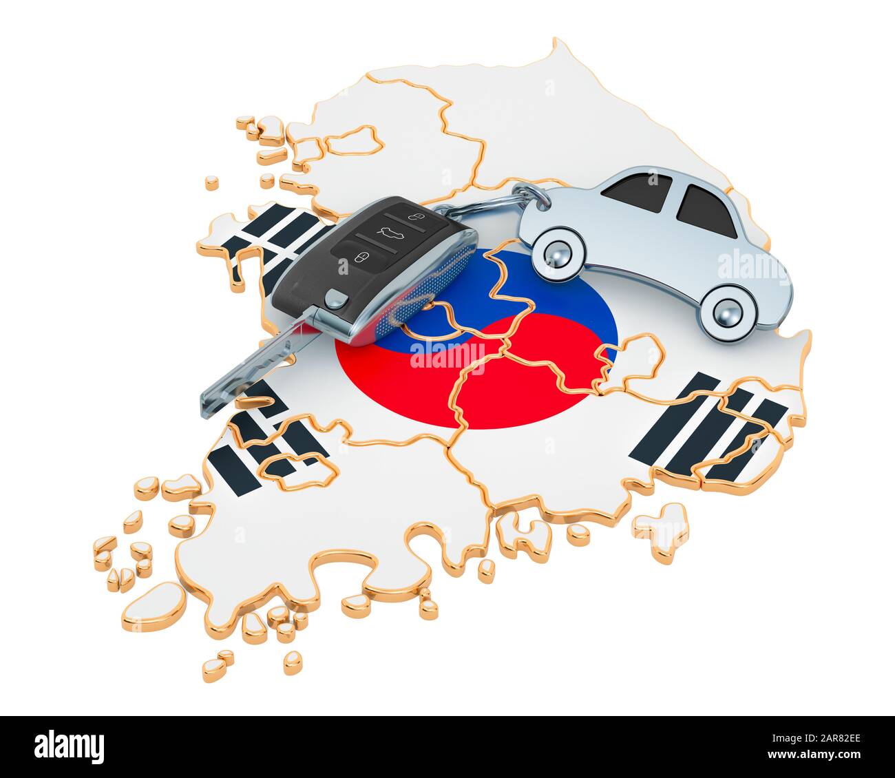 Sale or rent car in South Korea concept, 3D rendering isolated on white