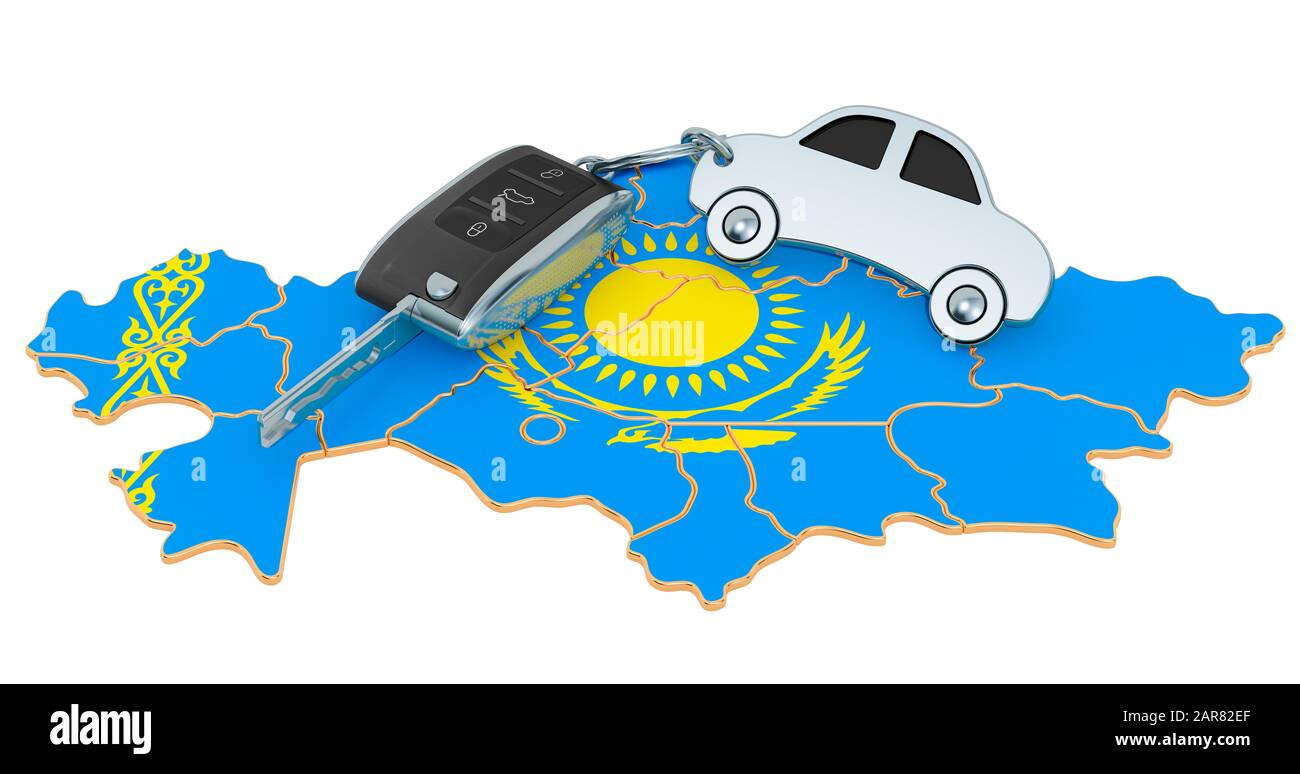 Sale or rent car in Kazakhstan concept, 3D rendering isolated on white