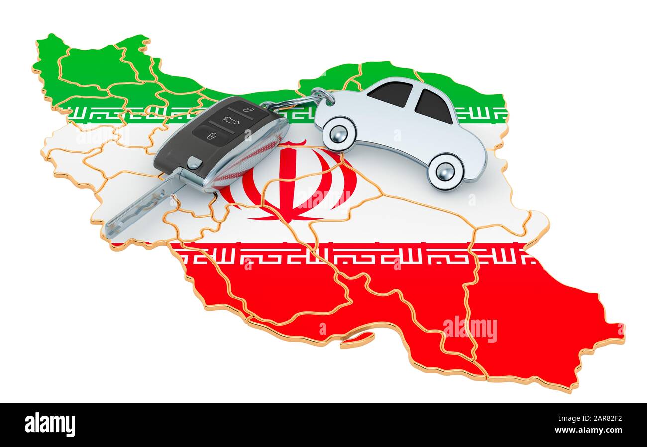 Sale or rent car in Iran concept, 3D rendering isolated on white