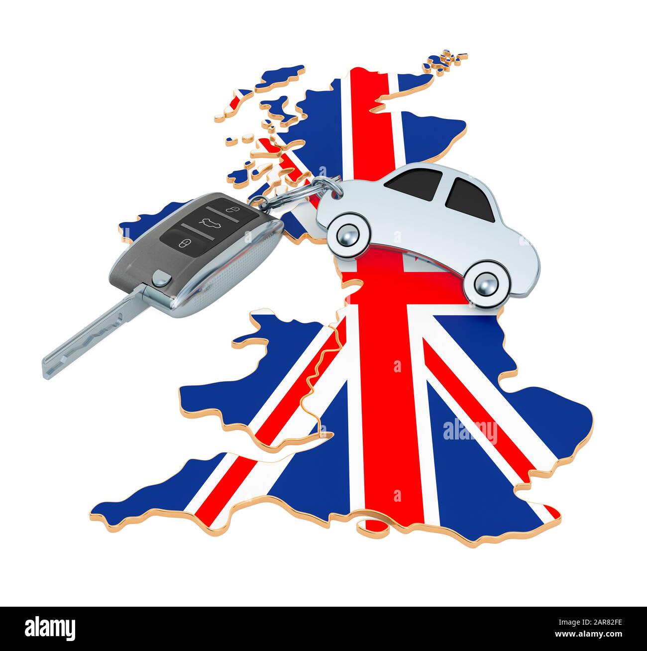 Sale or rent car in the United Kingdom concept, 3D rendering isolated on white background Stock