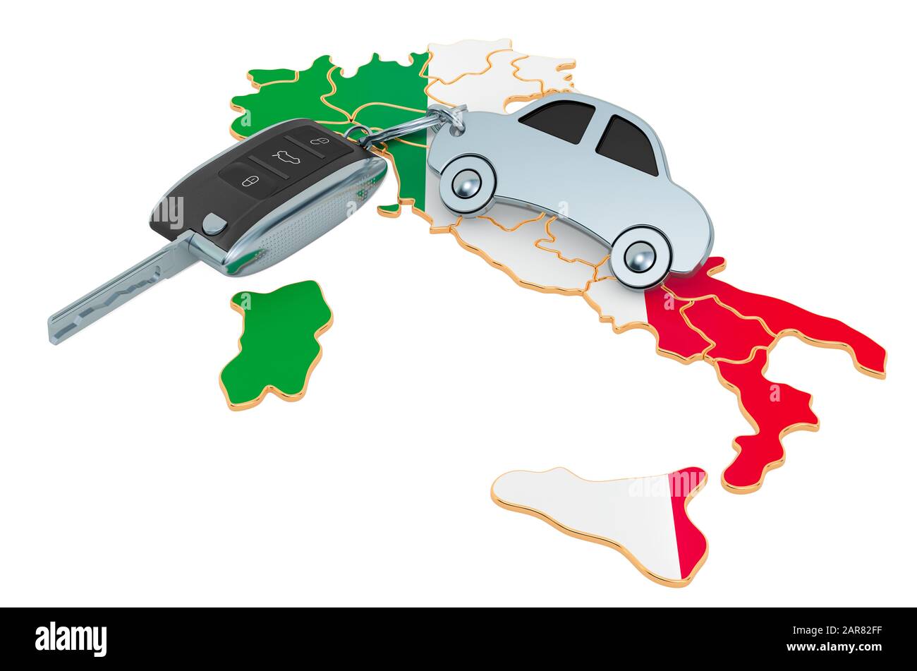 Sale or rent car in Italy concept, 3D rendering isolated on white