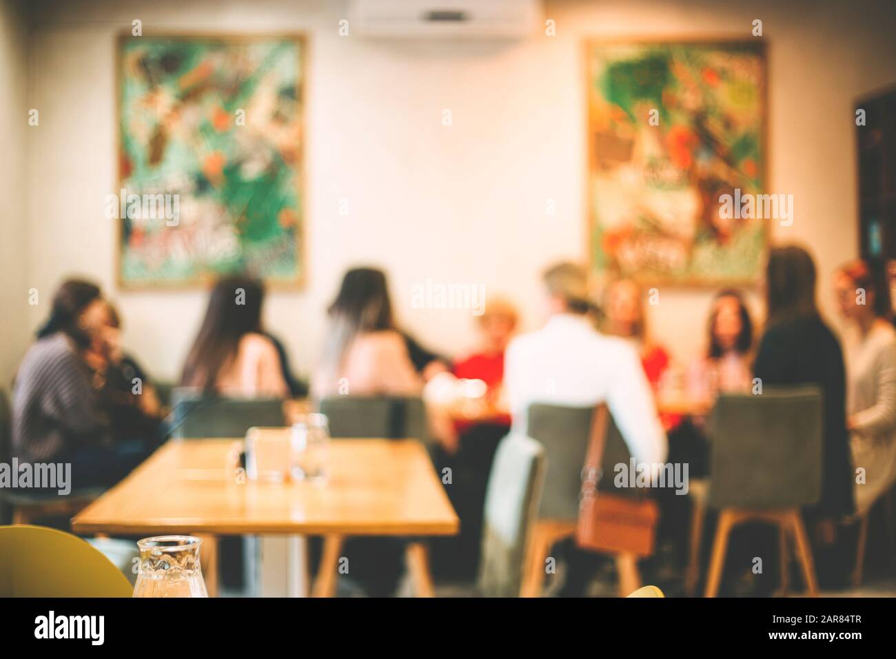 Women Having Meeting In Cafe Restaurant Girl S Talk Blur Stock Photo Alamy