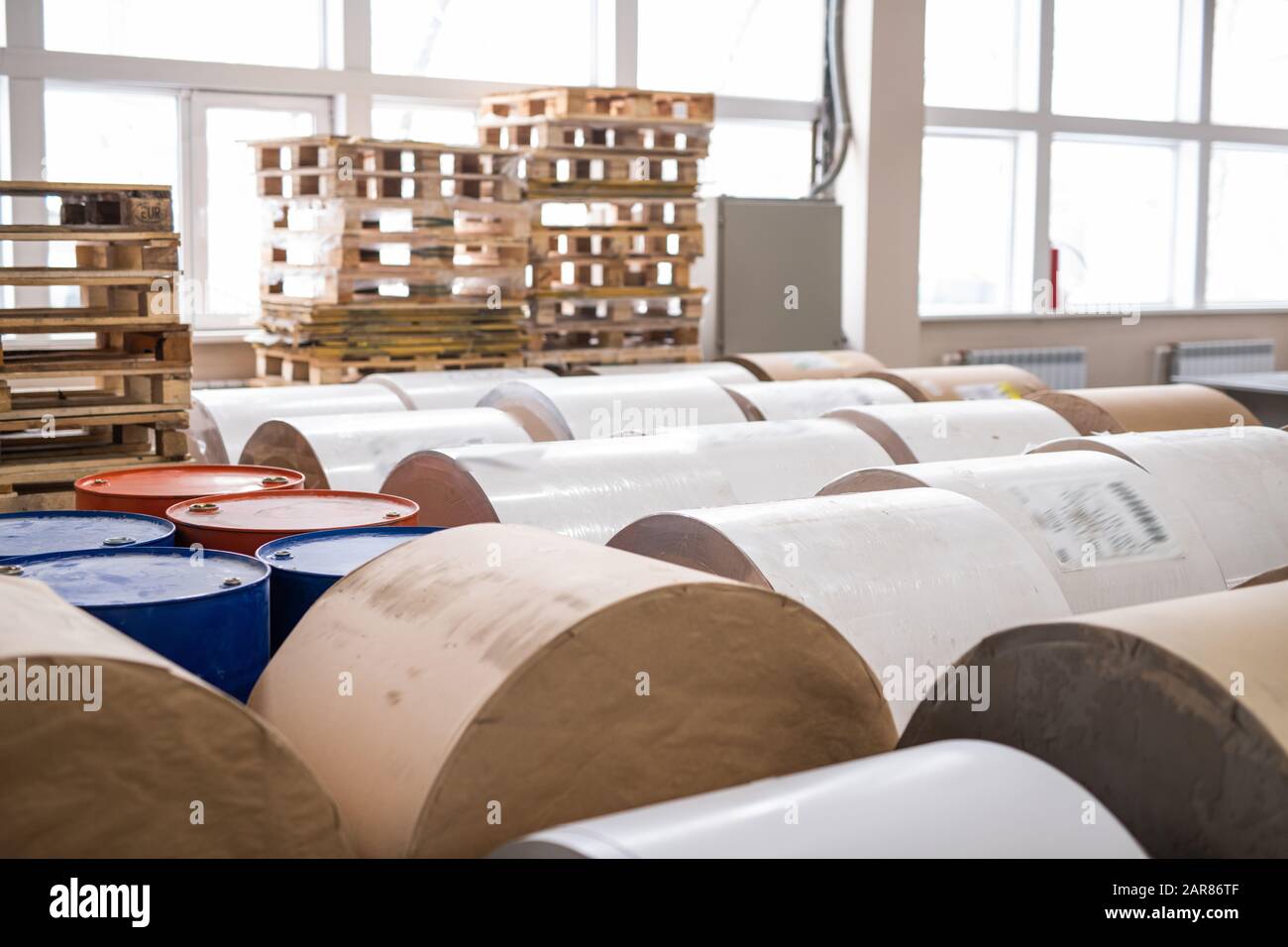 Paper rolls warehouse Stock Photo Alamy