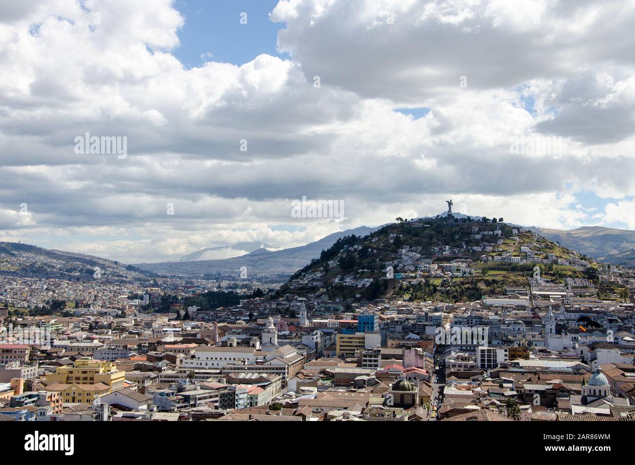 El Panecillo in Quito, Ecuador. The Winged Virgin, is located on top of El Panecillo. Stock Photo