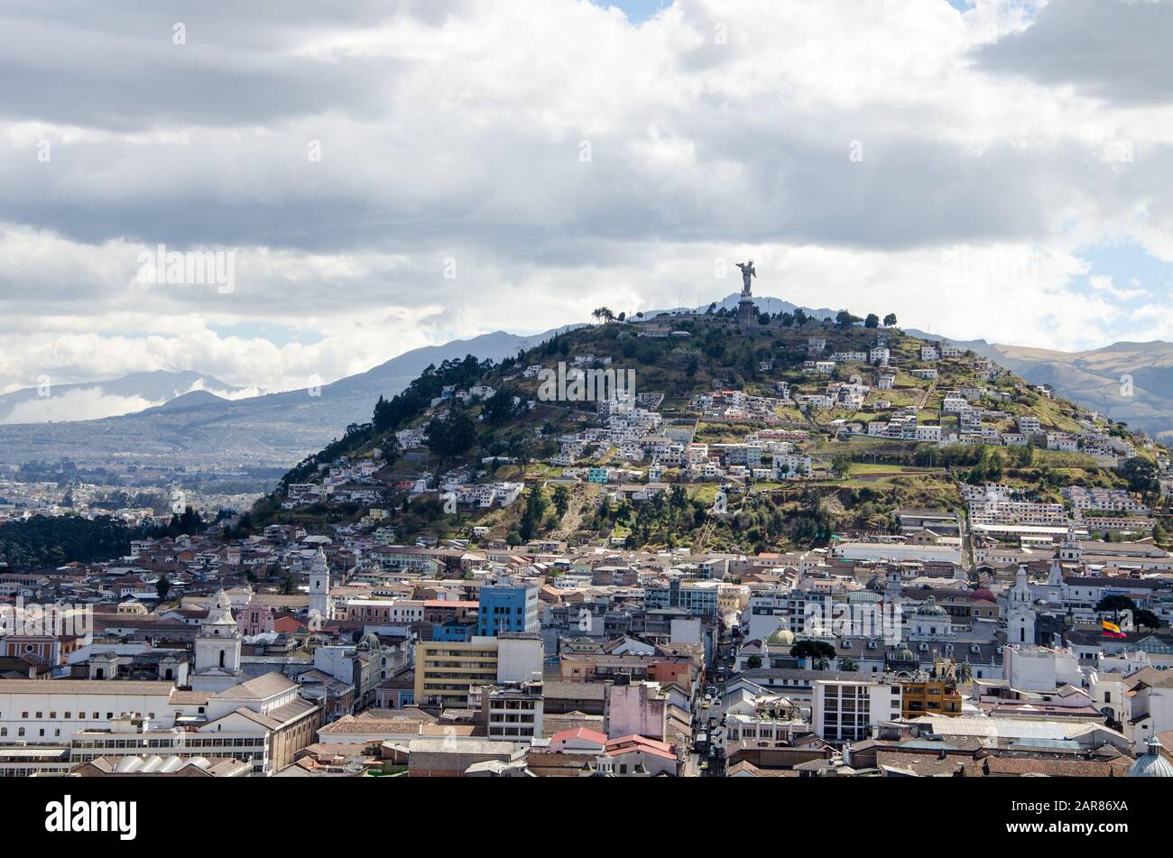 El Panecillo in Quito, Ecuador. The Winged Virgin, is located on top of El Panecillo. Stock Photo