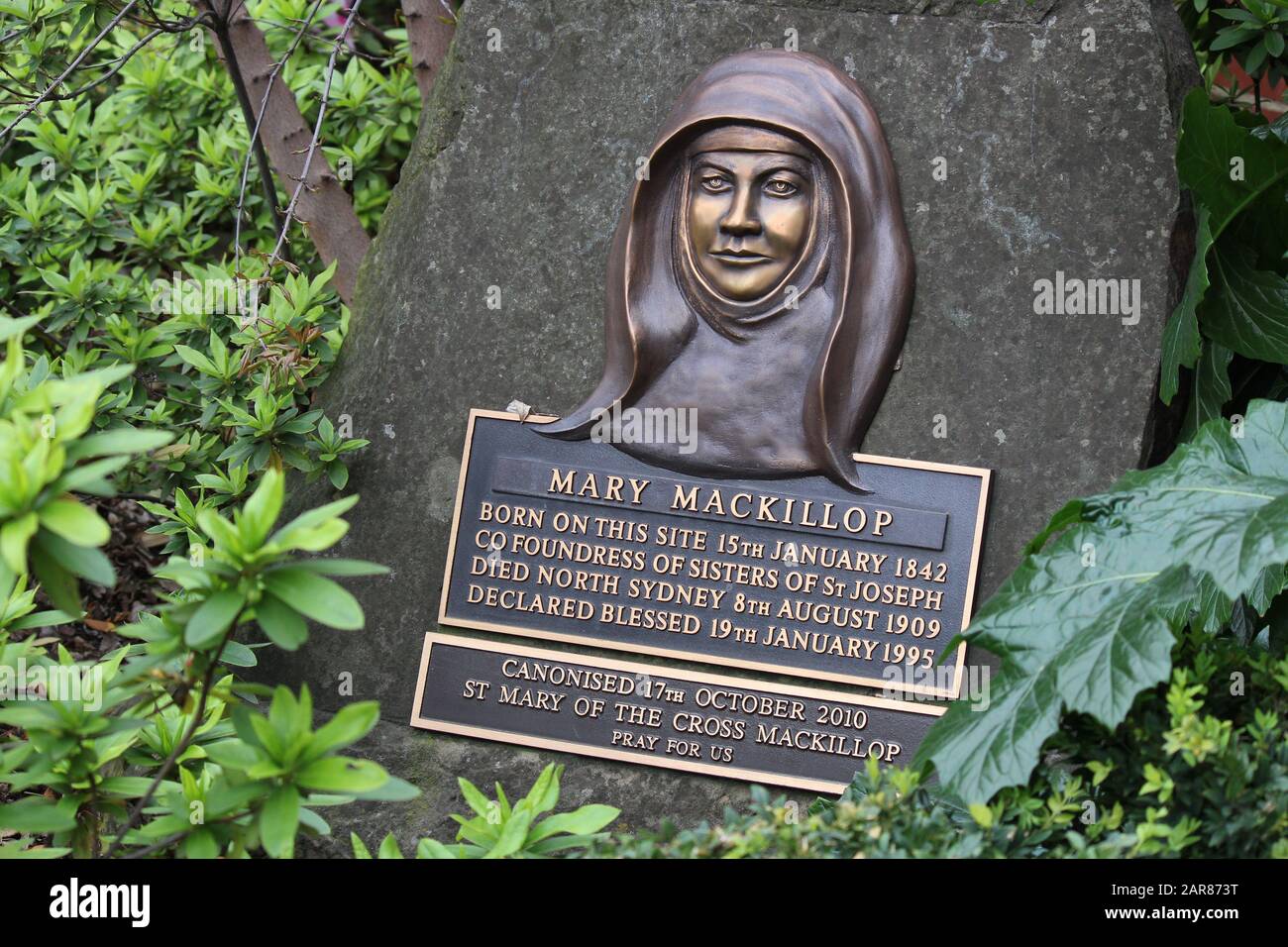 Mary MacKillop Birthplace Monument in Garden, 7 Brunswick Street Fitzroy Stock Photo