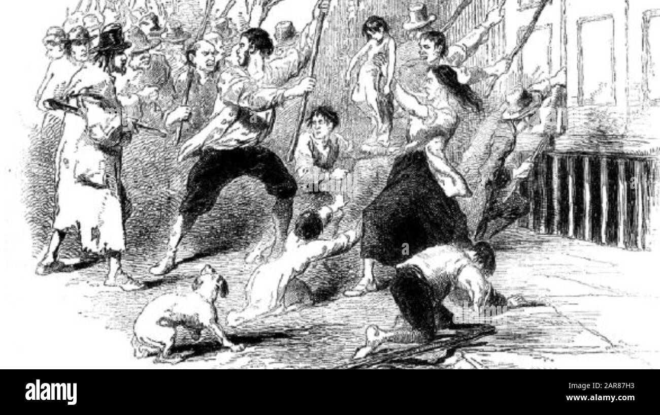 IRISH POTATO FAMINE 1846. Food riot in Dungarvan, County Waterford,Ireland. Engraving from The Pictorial Times. Stock Photo