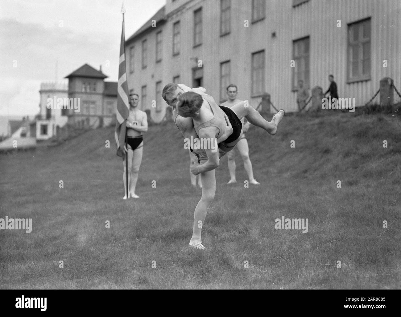 Iceland Reykjavik. Icelandic wrestling (Glima). Two members of the