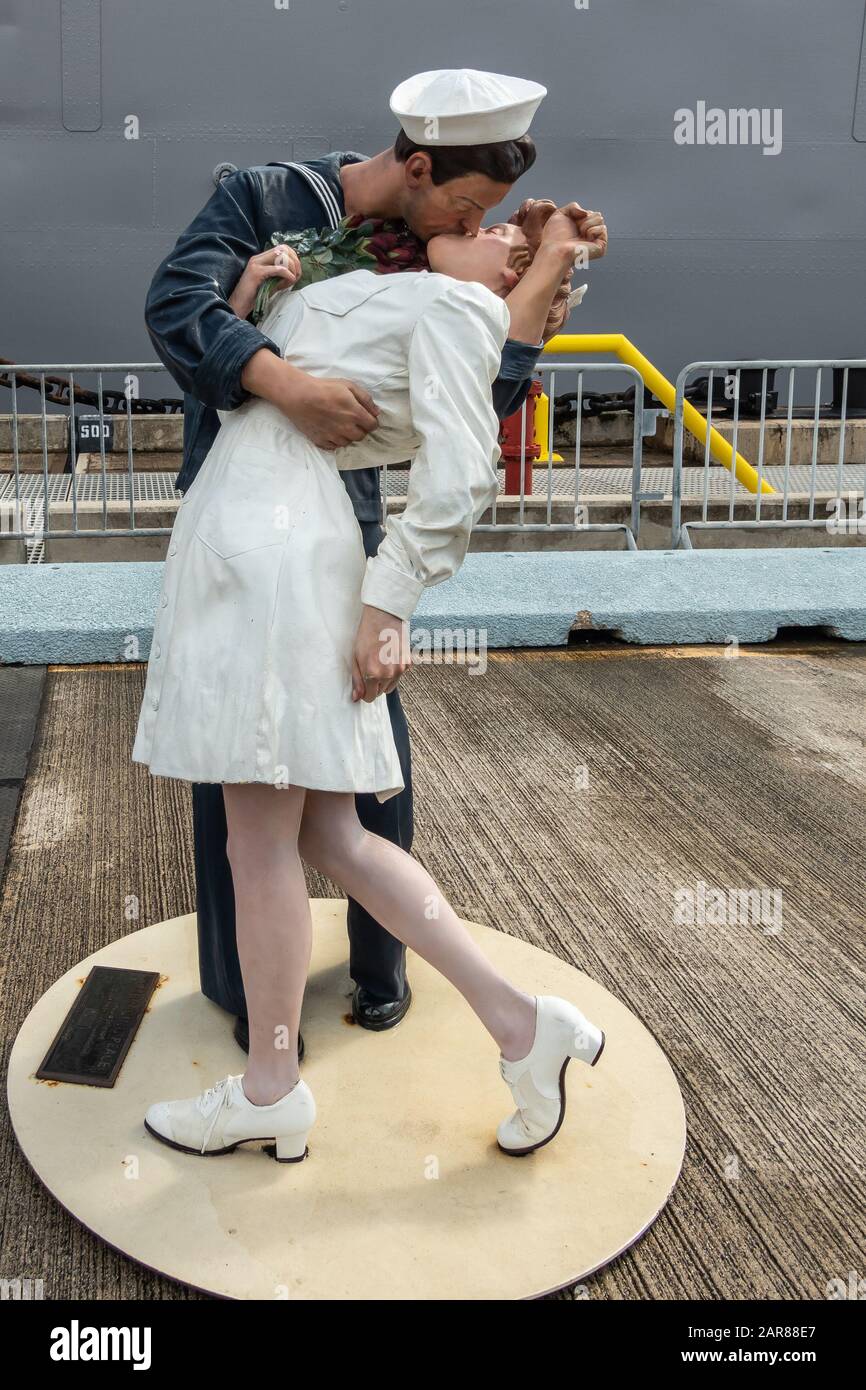 Oahu, Hawaii, USA. January 10, 2020 Pearl Harbor. The Kiss or Unconditional Surrender statue