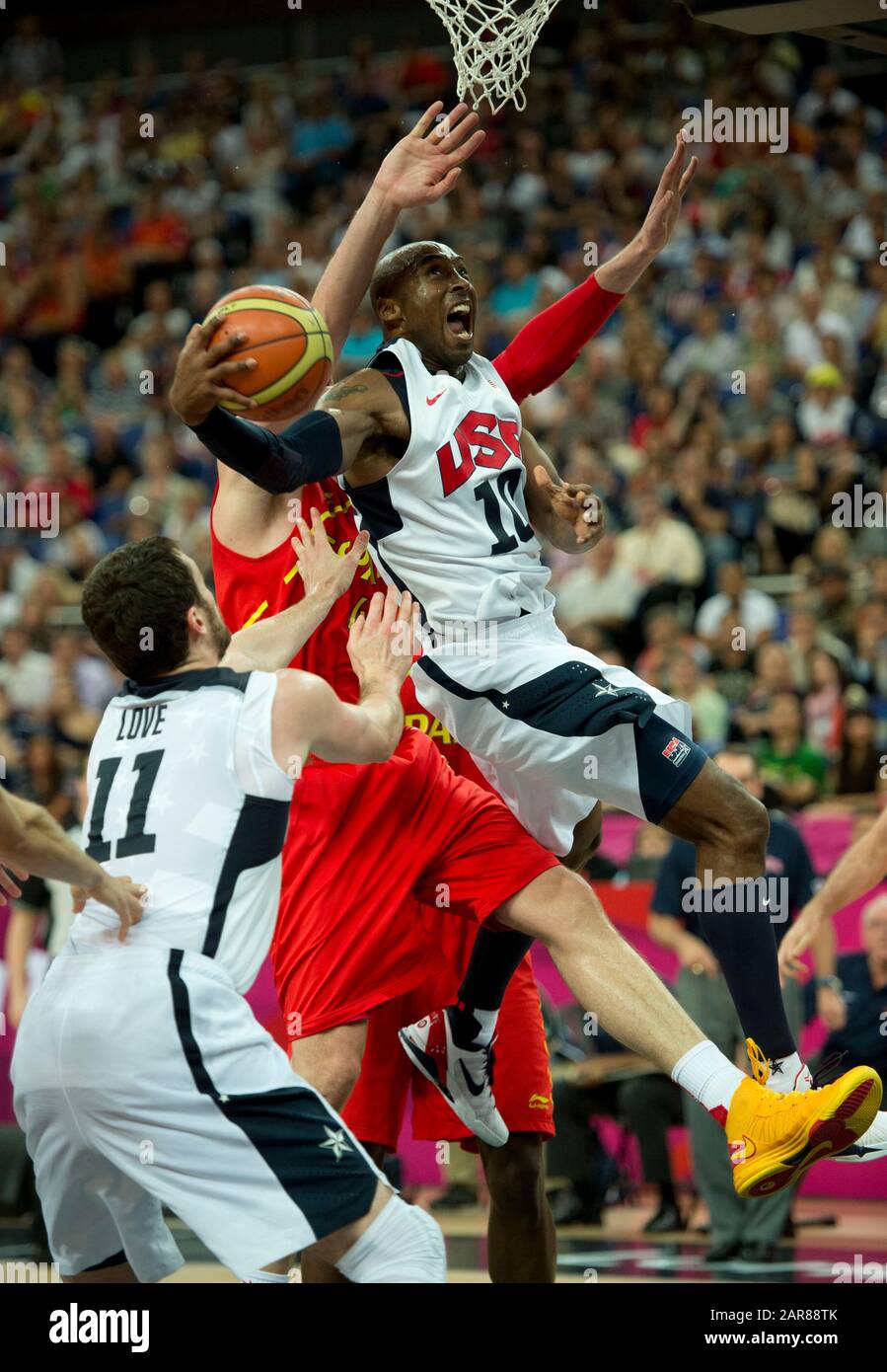 FILE: 27th Jan 2020. London, UK. 8 August, 2012. US Basketball star Kobe  Bryant competing for Team USA against Australia during the quarterfinals of  the basketball tournament at London Olympics in 2012.