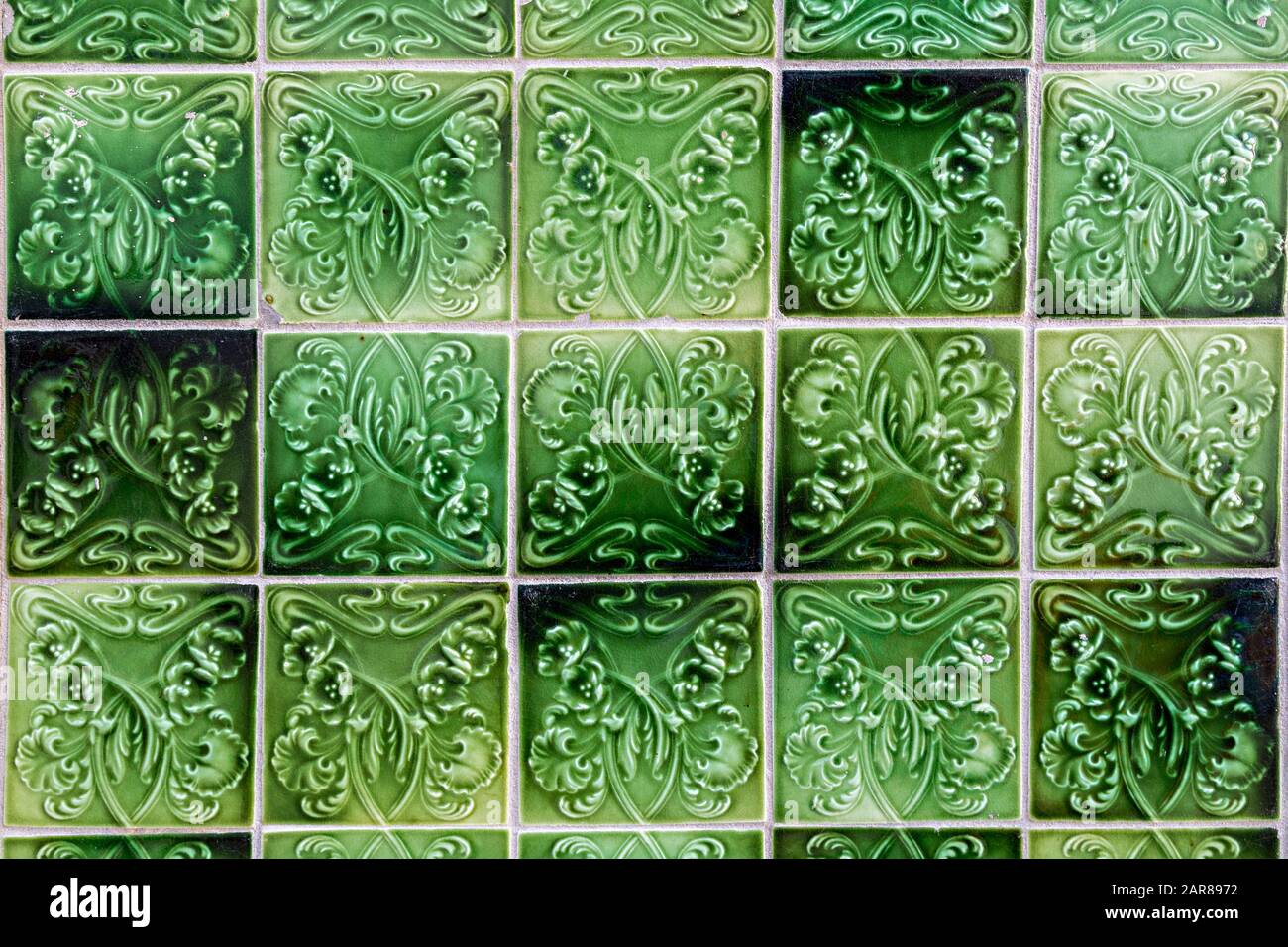 Patterned tiles on wall of house, Lagos, Algarve, Portugal Stock Photo