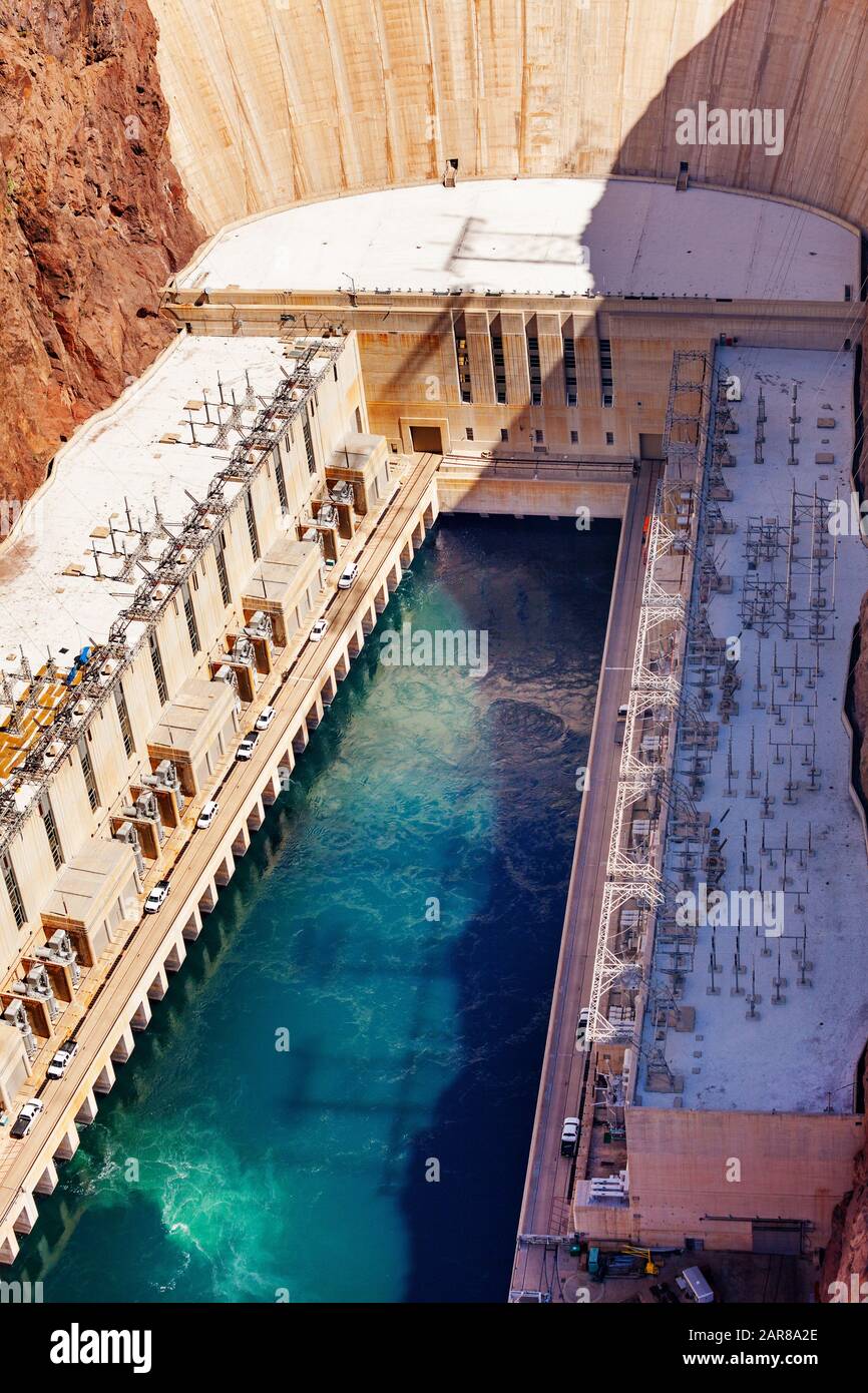 Bottom part constructions of Hoover Dam in the Black Canyon of the Colorado river on Nevada Arizona border Stock Photo - Alamy