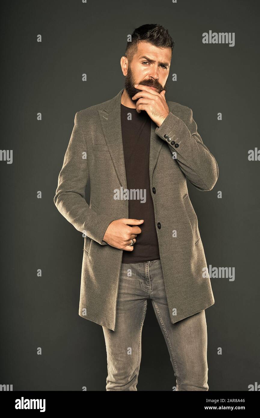 Bearded man trendy hipster style. Warm jacket. Daily outfit. Fall fashion. Maintaining masculine look. Brutal hipster man. Hipster wearing casual clothes. Hipster with beard hair and stylish haircut Stock Photo - Alamy Bearded man trendy hipster style. Warm jacket. Daily outfit. Fall fashion. Maintaining masculine look. Brutal hipster man. Hipster wearing casual clothes. Hipster with beard hair and stylish haircut Stock Photo - Alamy
