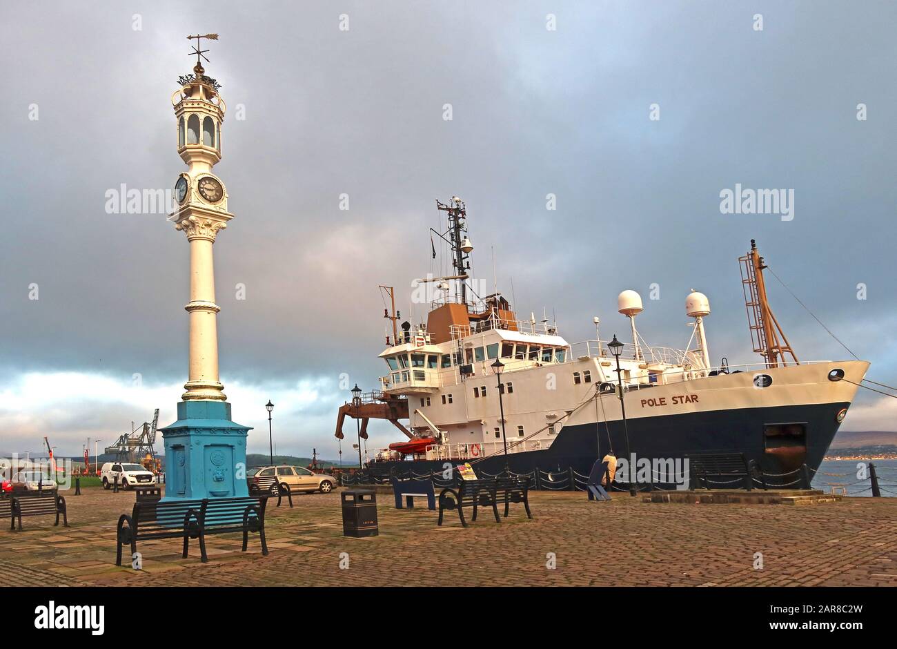 Pole Star Buoy-Lighthouse Vessel,at Custom House Quay, Greenock, Inverclyde, Renfrewshire, Scotland, UK, PA15 1EQ Stock Photo