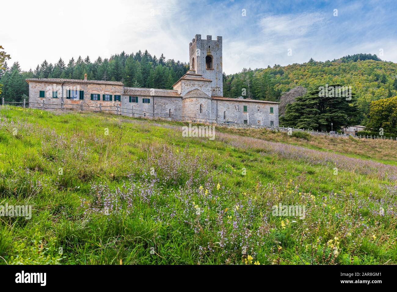 Old medieval abbey in Chianti , near Gaiole in Tuscany Stock Photo