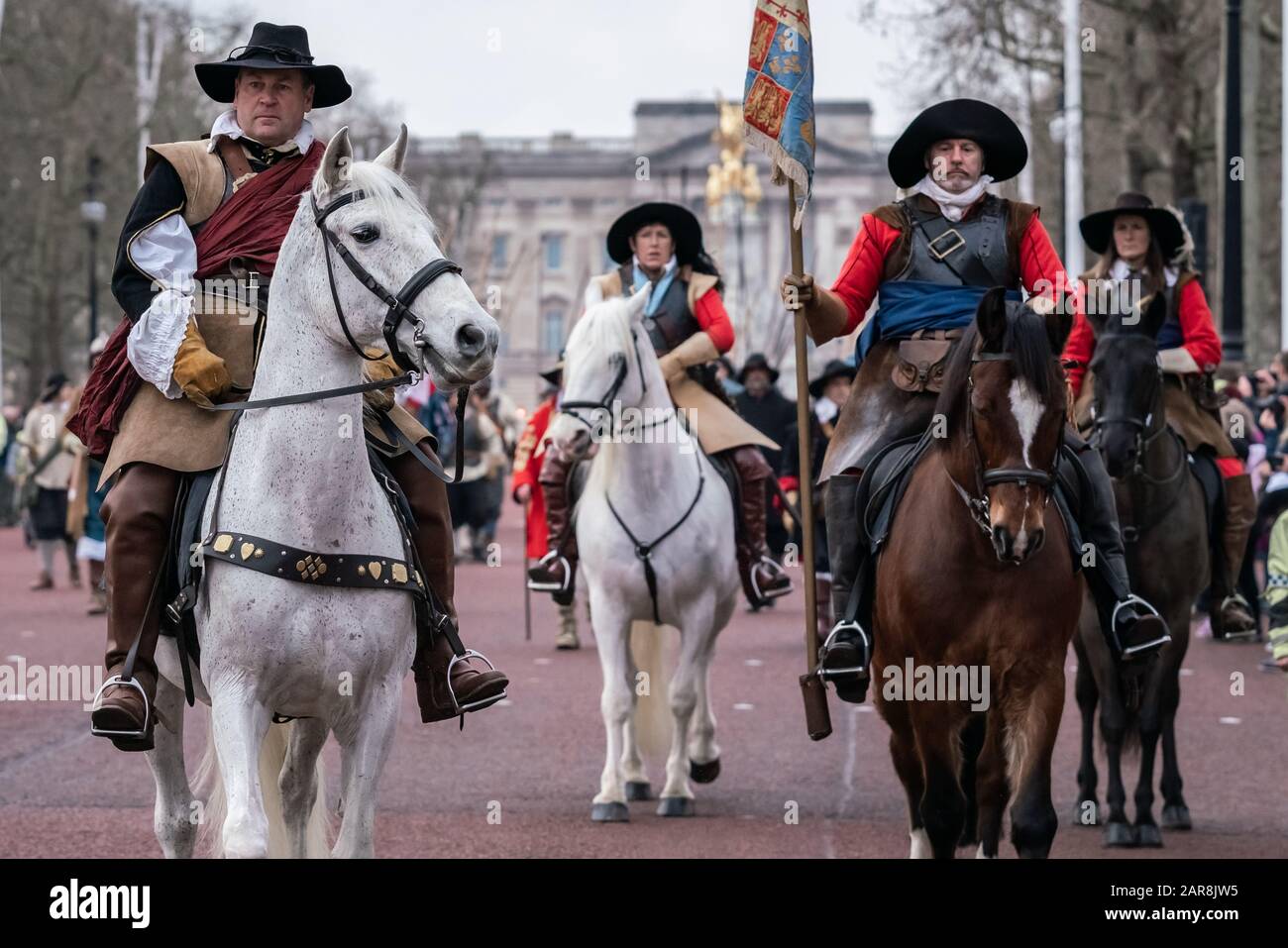 Annual re-enactment of King Charles I execution parade by the English Civil War Society (ECWS) in London, UK. Stock Photo