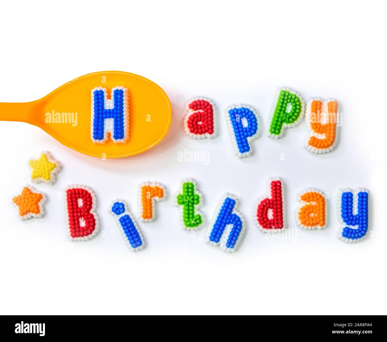 Text Happy Birthday with sugar frosting Stock Photo