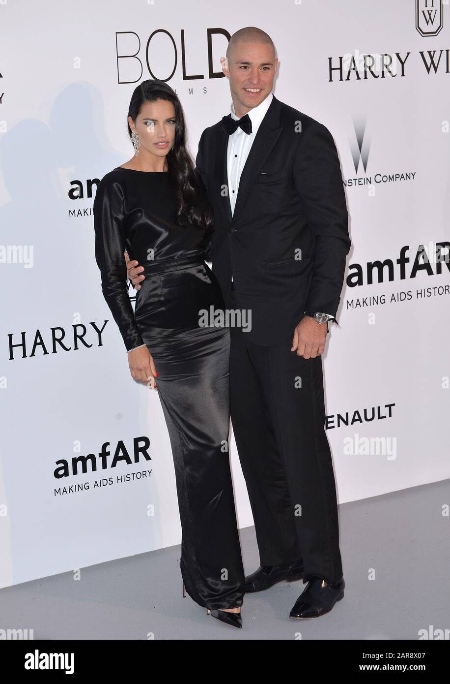 ANTIBES, FRANCE - MAY 19, 2016: Model Adriana Lima & boyfriend Joe Thomas at the amfAR Cinema Against AIDS Gala 2016 at the Hotel du Cap d'Antibes. Stock Photo