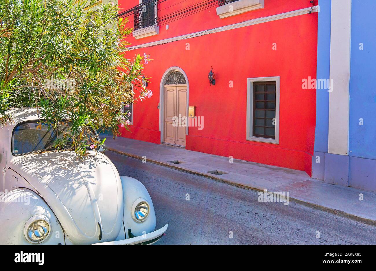 Scenic colorful colonial Merida streets in Mexico, Yucatan Stock Photo