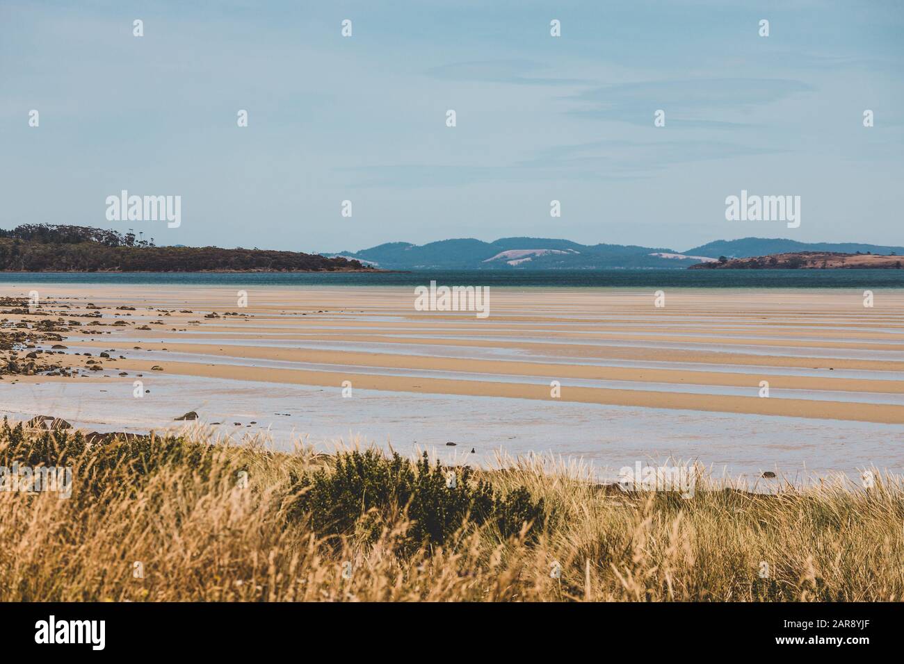 landscape of Dunalley Beach in the Tasman Peninsula in Tasmania