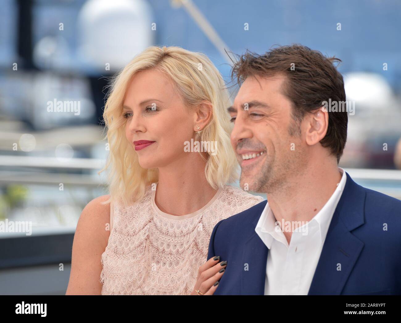 CANNES, FRANCE - MAY 20, 2016: Actors Charlize Theron & Javier Bardem at the photocall for 'The Last Face' at the 69th Festival de Cannes. Stock Photo