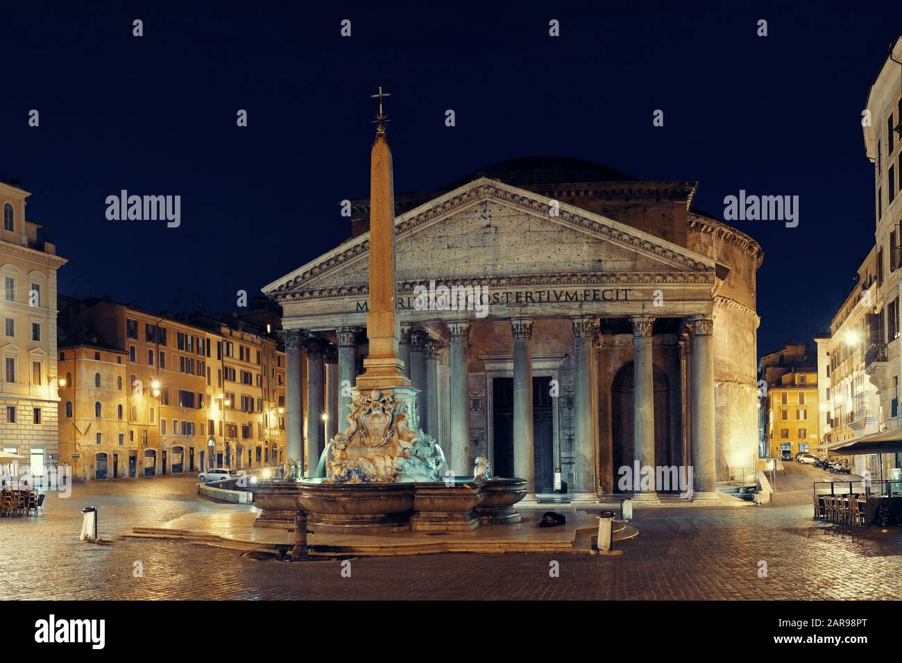 Pantheon at night street view. It is one of the bestpreserved Ancient