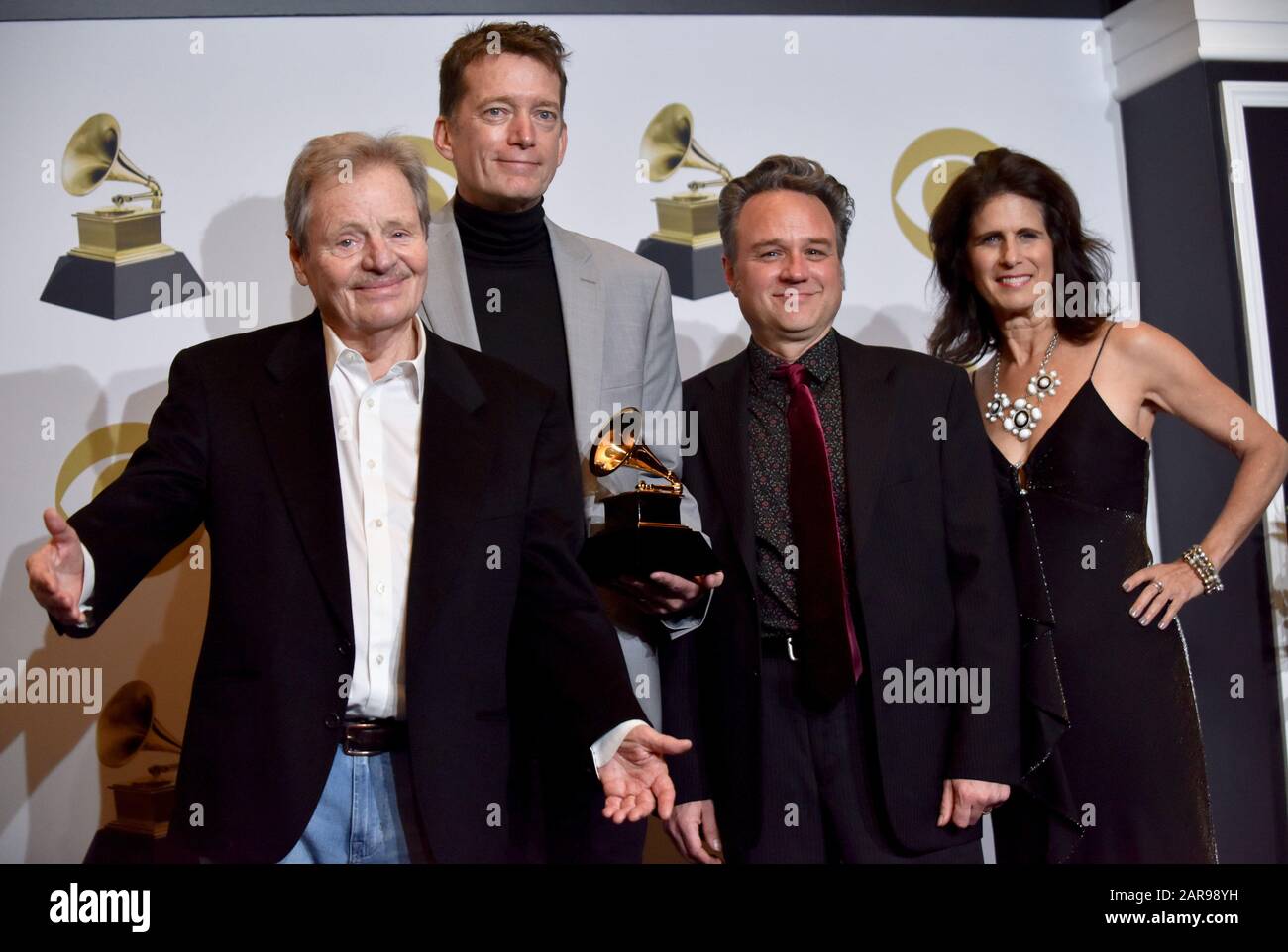Los Angeles, CA, USA. 26th Jan 2020. Delbert McClinton & Self-Made Men   Dana appear backstage with their award for Best Traditional Blues Album for 'Tall, Dark & Handsome, ' during the 62nd annual Grammy Awards held at Staples Center in Los Angeles on Sunday, January 26, 2020 . Photo by Jim Ruymen/UPI Credit: UPI/Alamy Live News Stock Photo