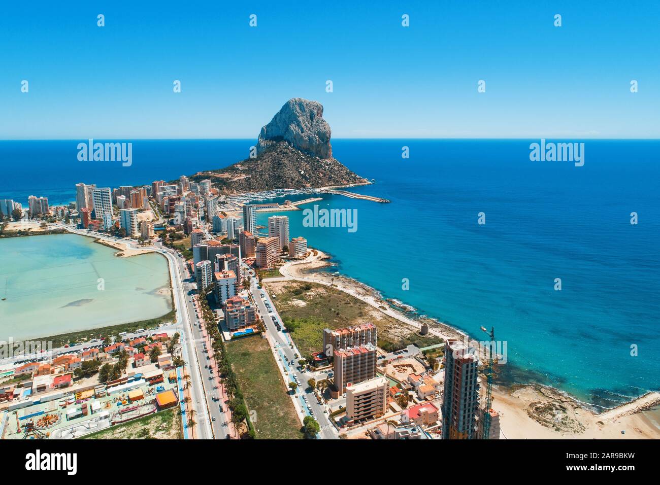 Aerial view of Calpe with Mediterrian Sea and Natural Park of Penyal d ...