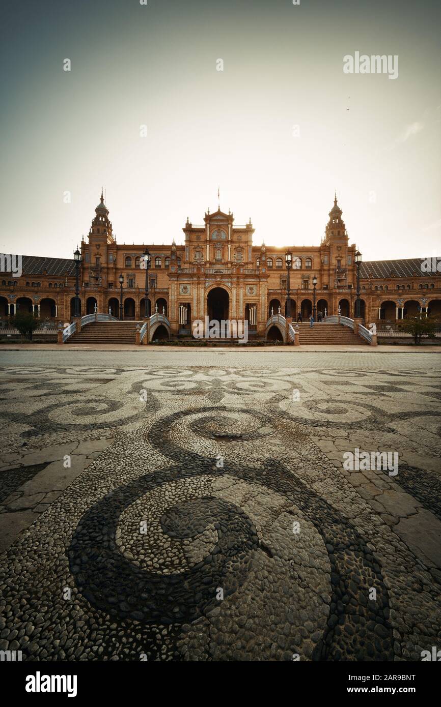 Plaza de Espana or Spain Square ground pattern closeup view in Seville