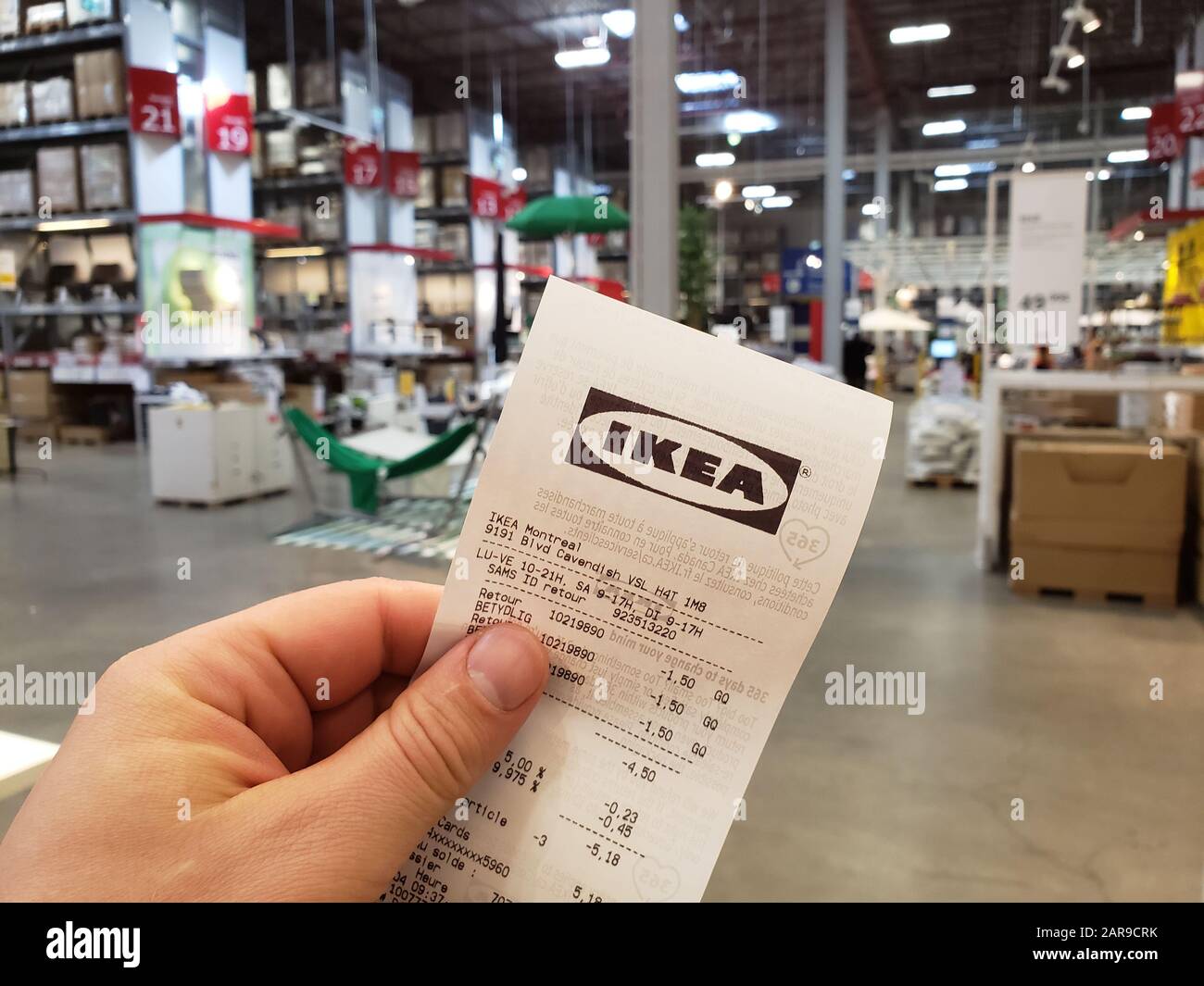 Montreal Canada April 10 2019 A Hand Holding Ikea Receipt