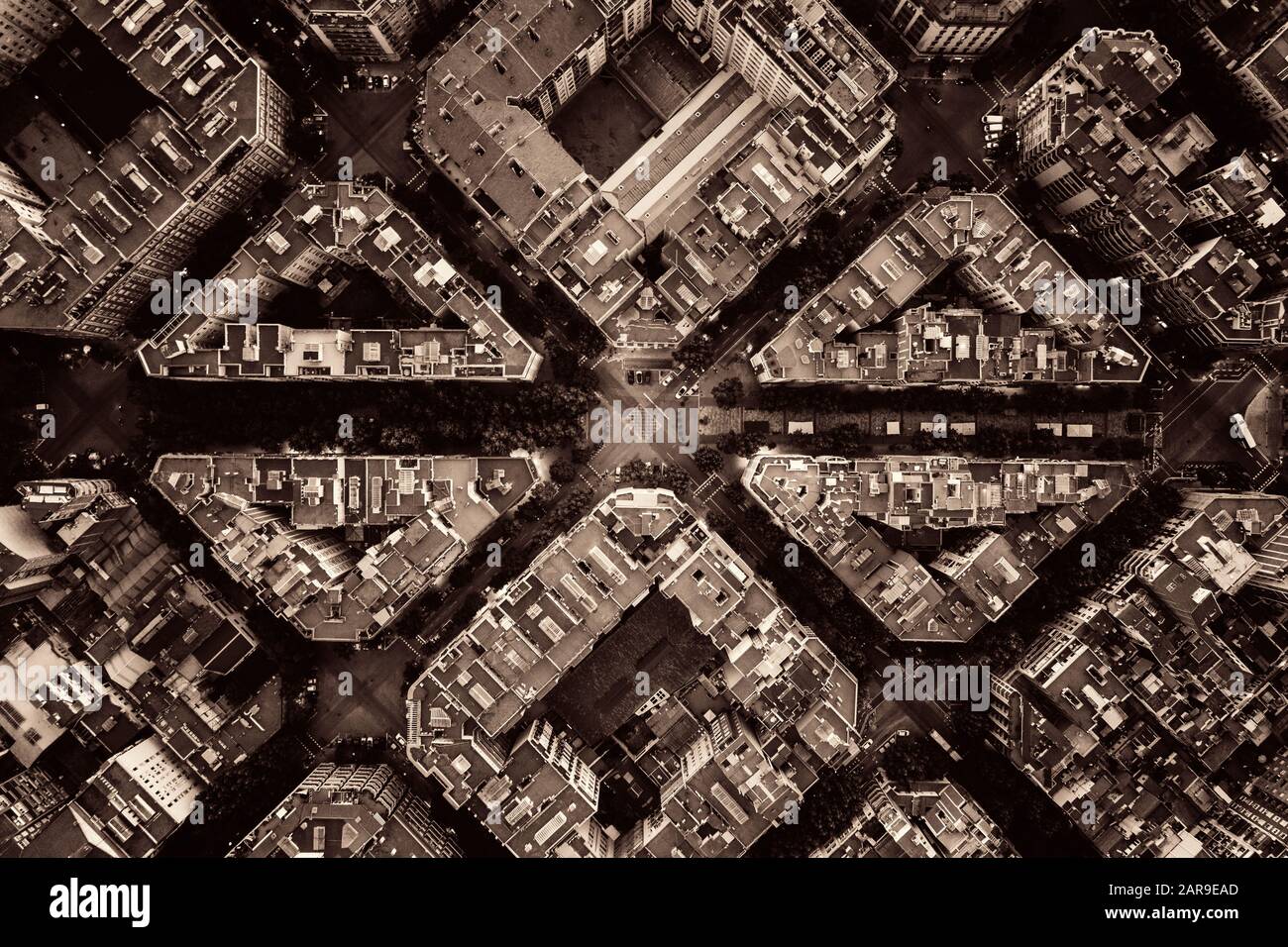 Barcelona street aerial view with beautiful patterns in Spain Stock ...