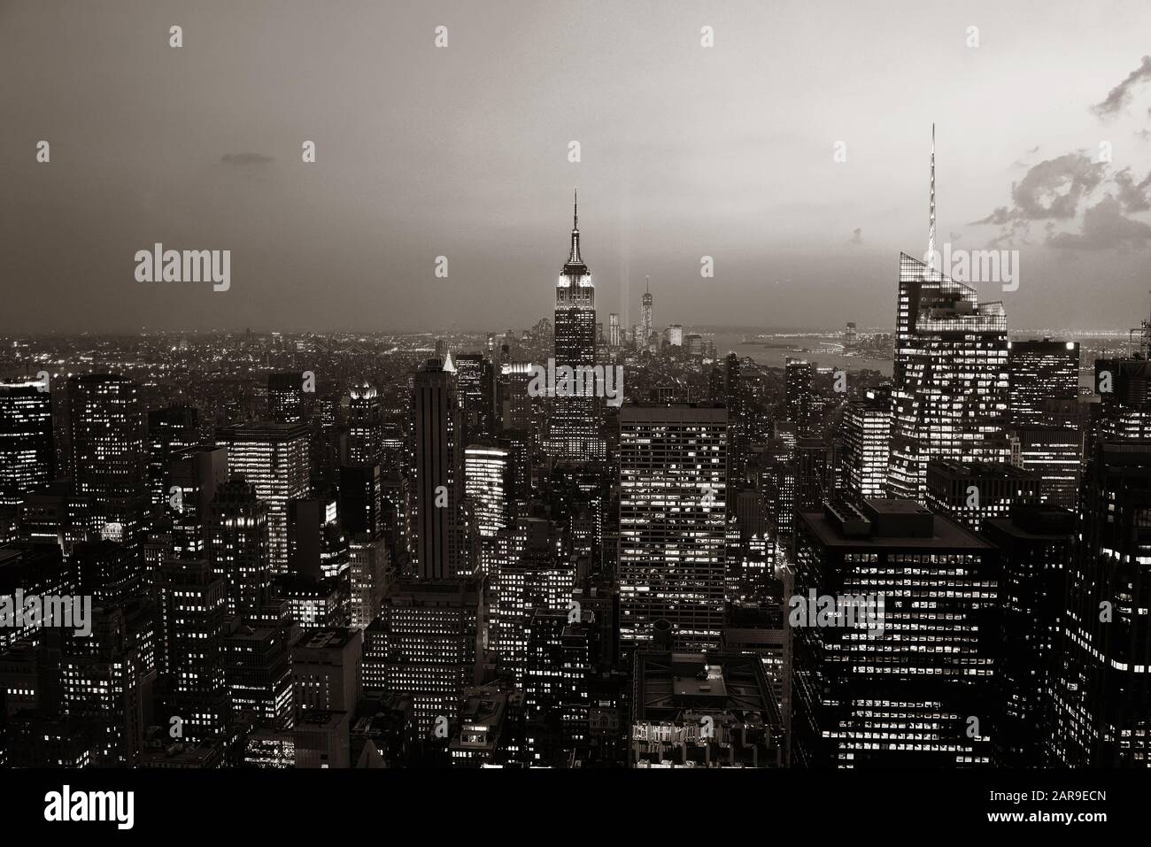 New York City night rooftop view with urban architectures Stock Photo ...
