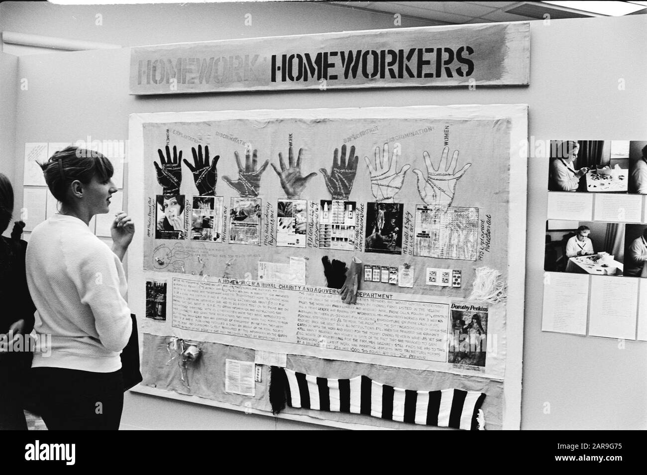 Exhibition Feminist art, internationally in The Hague Gemeentemuseum  Woman views the work called Home work home worker Date: 14 November 1979 Location: The Hague, Zuid-Holland Keywords: exhibitions Stock Photo