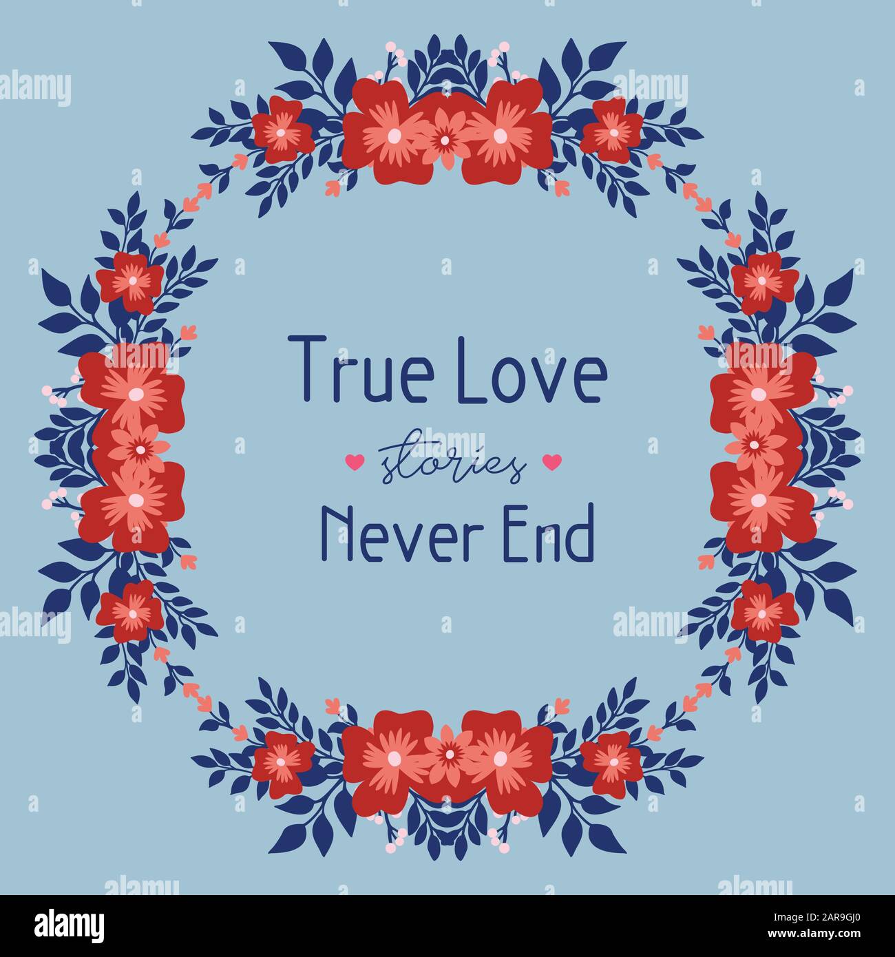 Modern true love card template design, with elegant leaf and wreath frame. Vector Stock Vector