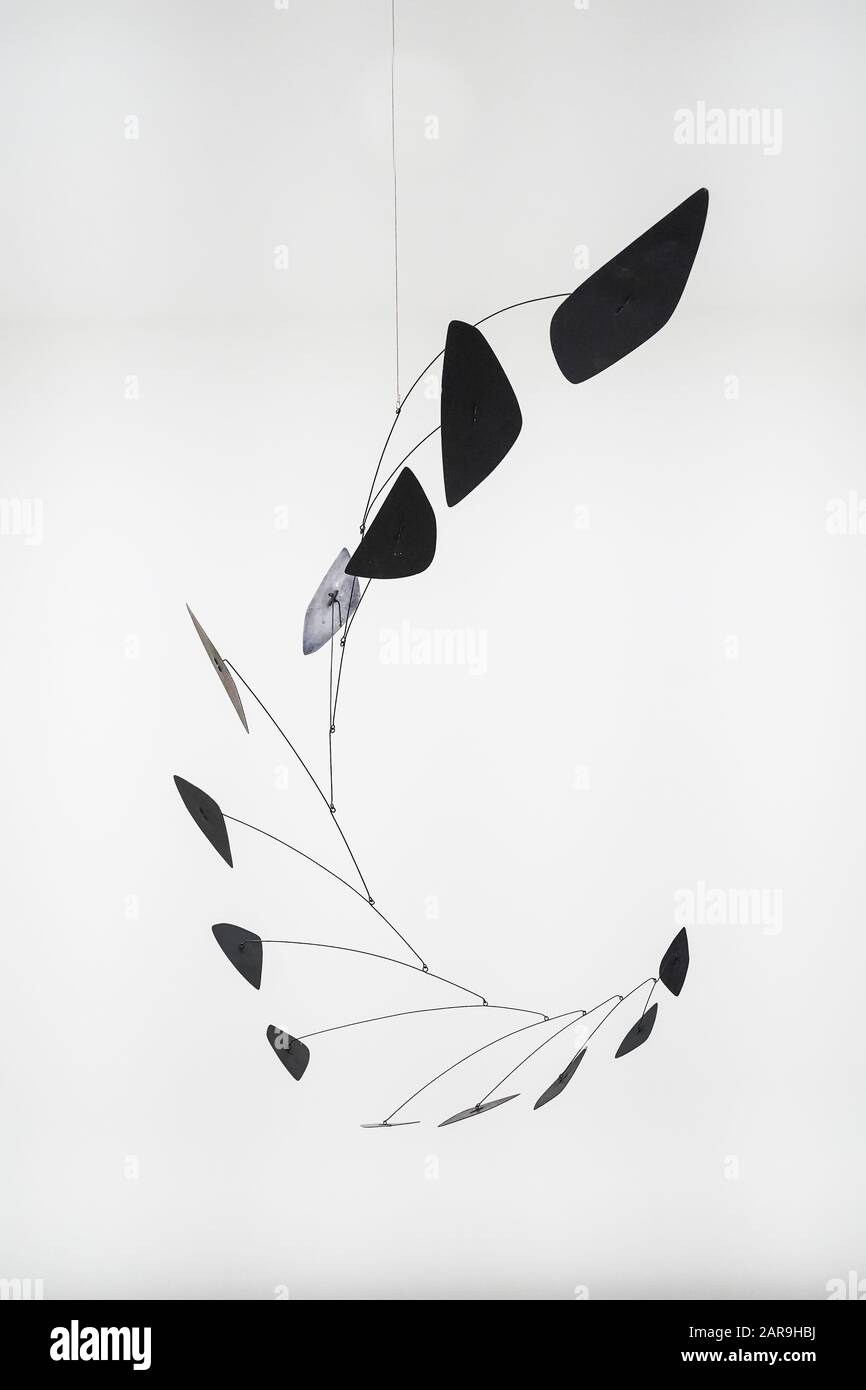 Painted steel wire and sheet aluminum titled the Black Crescent by Alexander Calder in 1960s Stock Photo