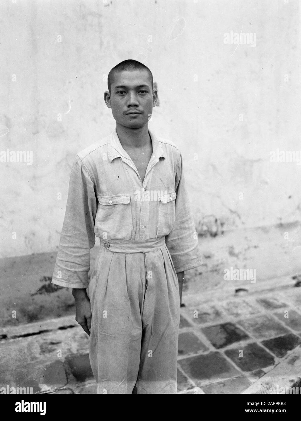 Glodock prison in Batavia: three British Indians and a Japanese  Yanagi Konyo, alias Abdullah, 28 years old. Arrested 29 December 1947 in Medan Date: 11 March 1948 Location: Batavia, Indonesia, Java, Dutch East Indies Stock Photo