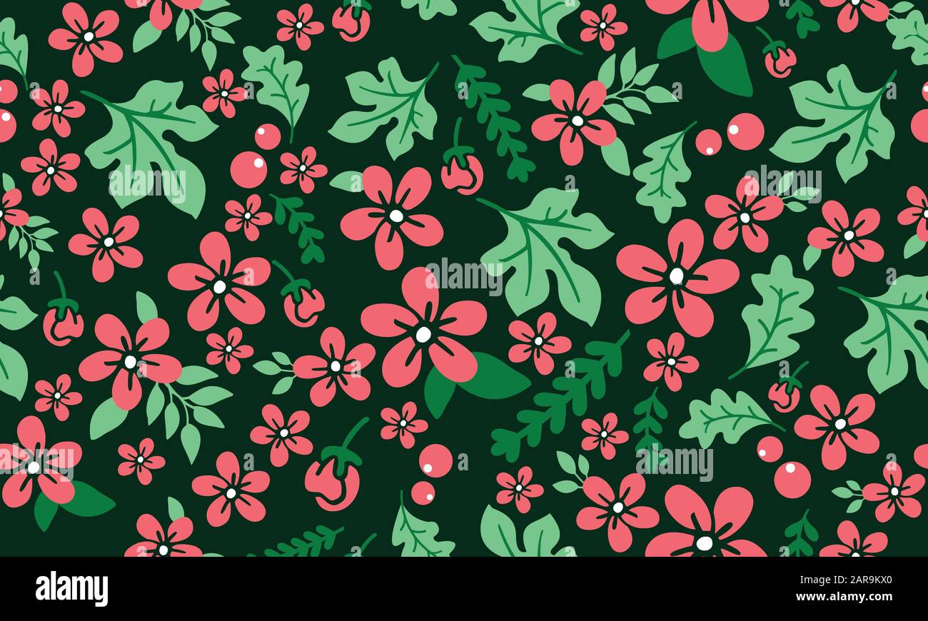 Christmas floral pattern background, with seamless leaf and flower ...