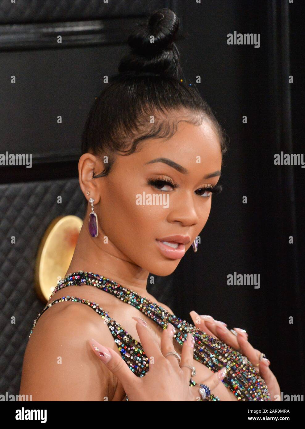 Los Angeles, USA. 26th Jan 2020. Saweetie arrives for the 62nd annual Grammy Awards held at Staples Center in Los Angeles on Sunday, January 26, 2020. Photo by Jim Ruymen/UPI Credit: UPI/Alamy Live News Stock Photo